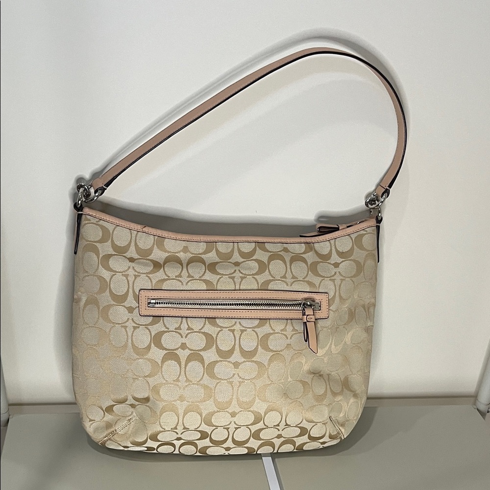 Coach Signature Beige and Pink Shoulder Bag - Picture 2 of 15